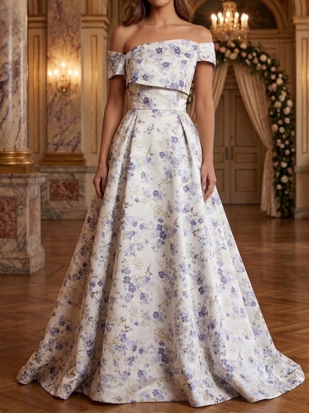CHYR BABY Off-Shoulder Cream and Lavender Floral A-Line Gown NWT SIZE 9